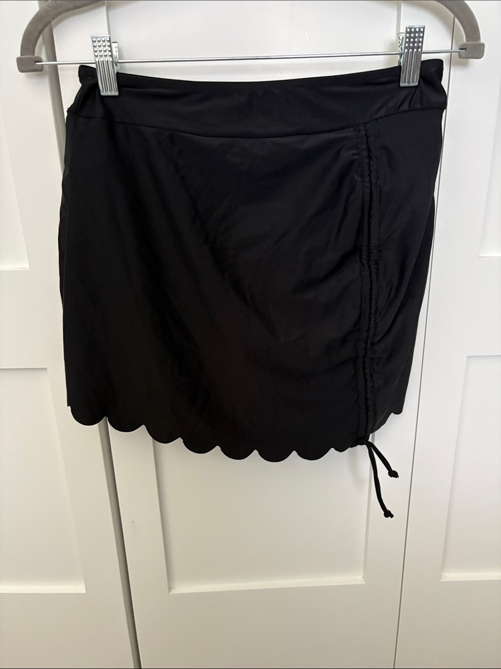 Black Scalloped Hem Skort with Side Drawstring